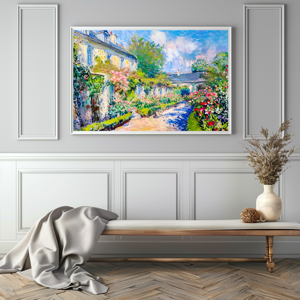 Poster: Impressionist Garden Art Mug Sunlit Garden House – Image 2