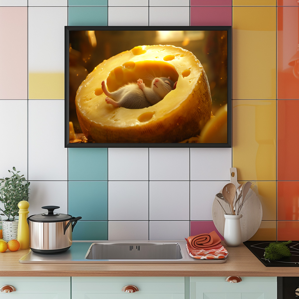 Poster: Nach getaner Arbeit - Maus schläft in Käse