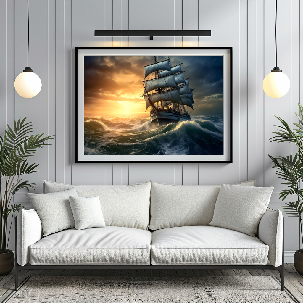 Poster: Segelschiff in hohen Wellen am Abend – Bild 2