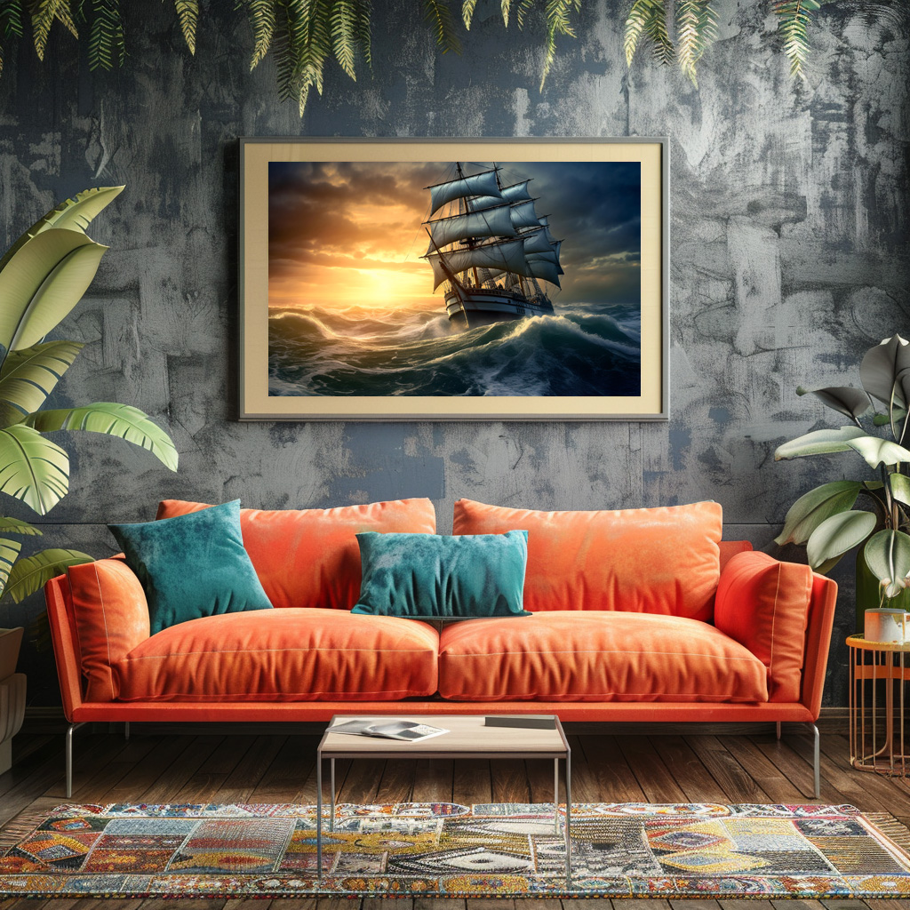 Poster: Segelschiff in hohen Wellen am Abend – Bild 3