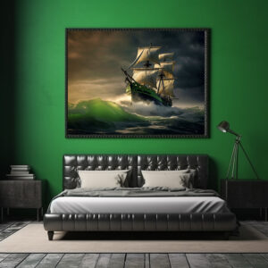 Poster: Segelschiff in grünen Wellen