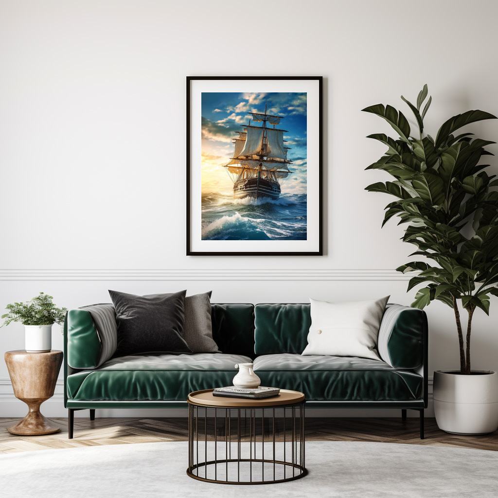Poster: Segelschiff im Sonnenuntergang mit rauhen Wellen – Image 3