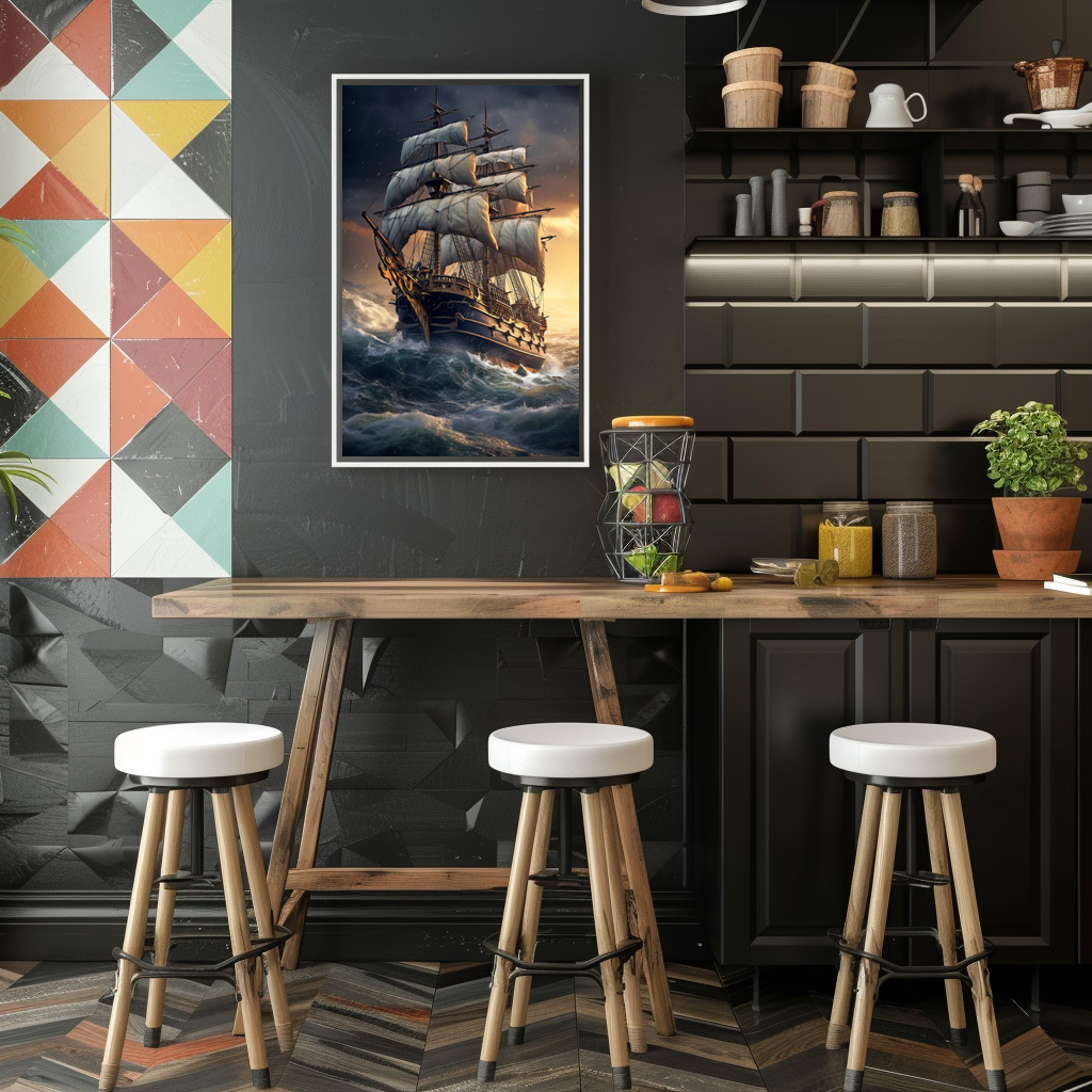 Poster: Segelschiff - Fahrt durch rauhes Wetter