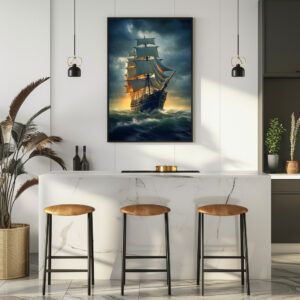 Poster: Historisches Segelschiff im Gegenlicht