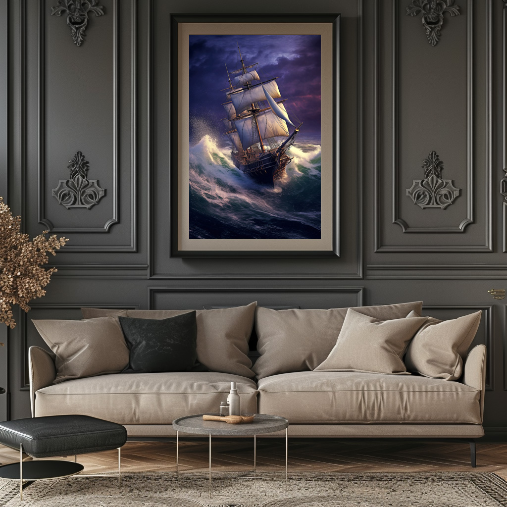 Poster: Historisches Segelschiff im rauhen Wellen – Bild 3