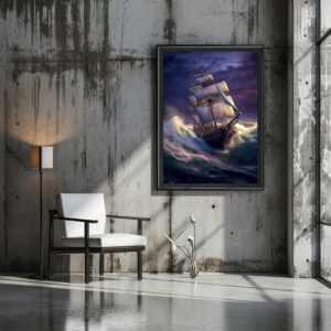 Poster: Historisches Segelschiff im rauhen Wellen