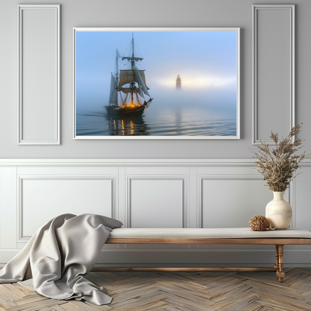Poster: Segelschiff und Leuchtturm im Nebel - immagine 2