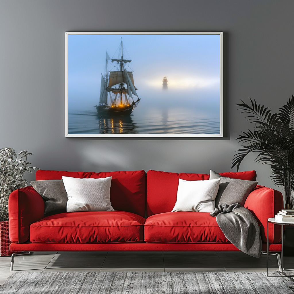 Poster: Segelschiff und Leuchtturm im Nebel - immagine 3
