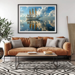 Poster: Segelschiff und Wolken mit Spiegelung
