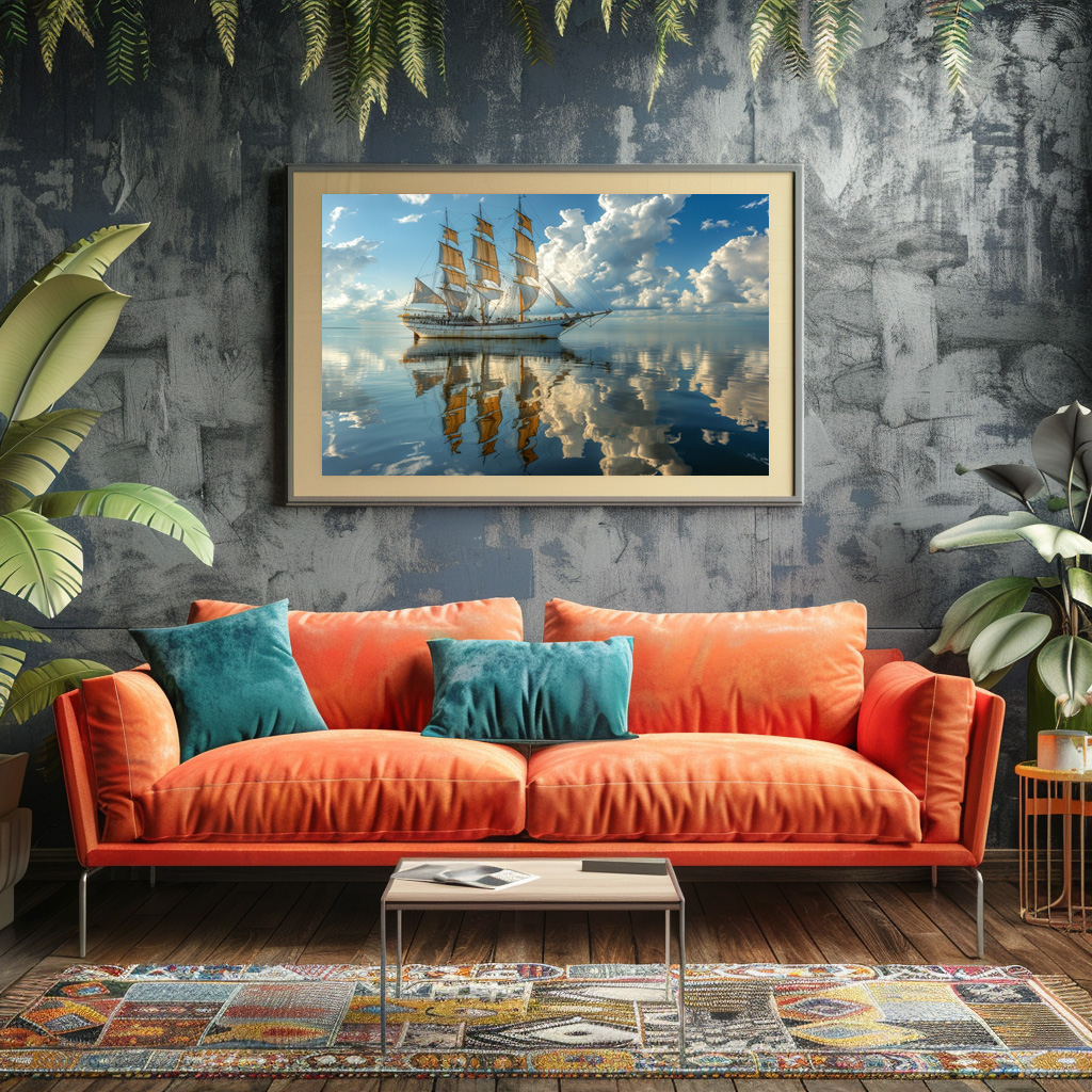 Poster: Segelschiff und Wolken mit Spiegelung - immagine 2