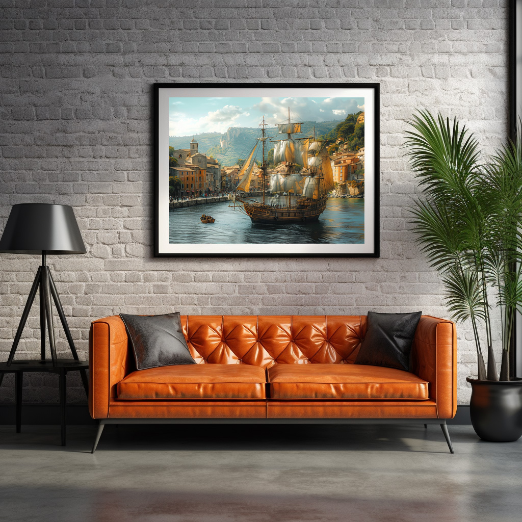 Poster: Historisches Segelschiff vor mittelalterlicher Stadt – Image 2