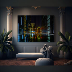 Poster: Medienhafen Düsseldorf at night