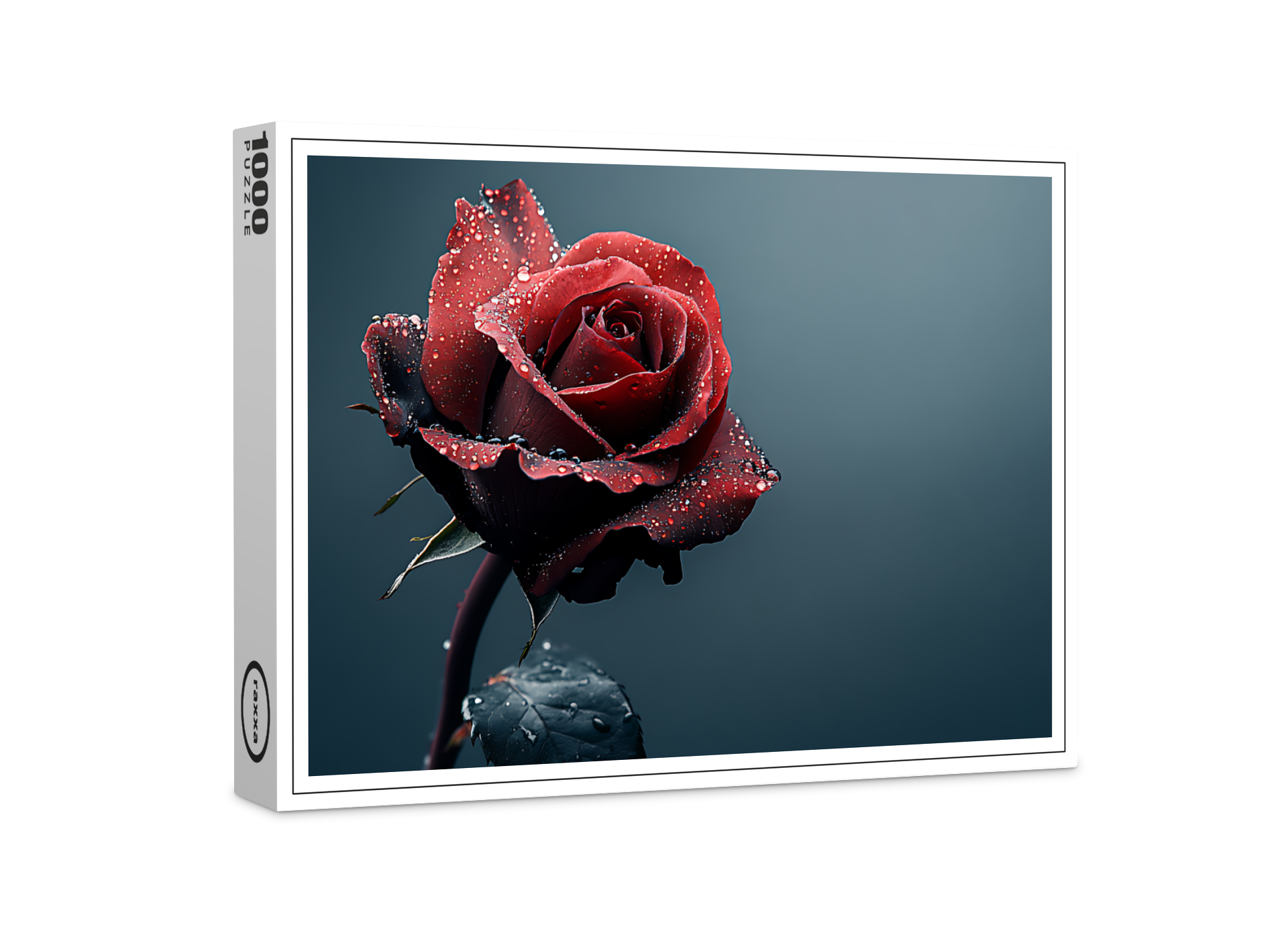 raxxa Premium-Puzzle: Rose mit Wassertropfen auf den Blütenblättern