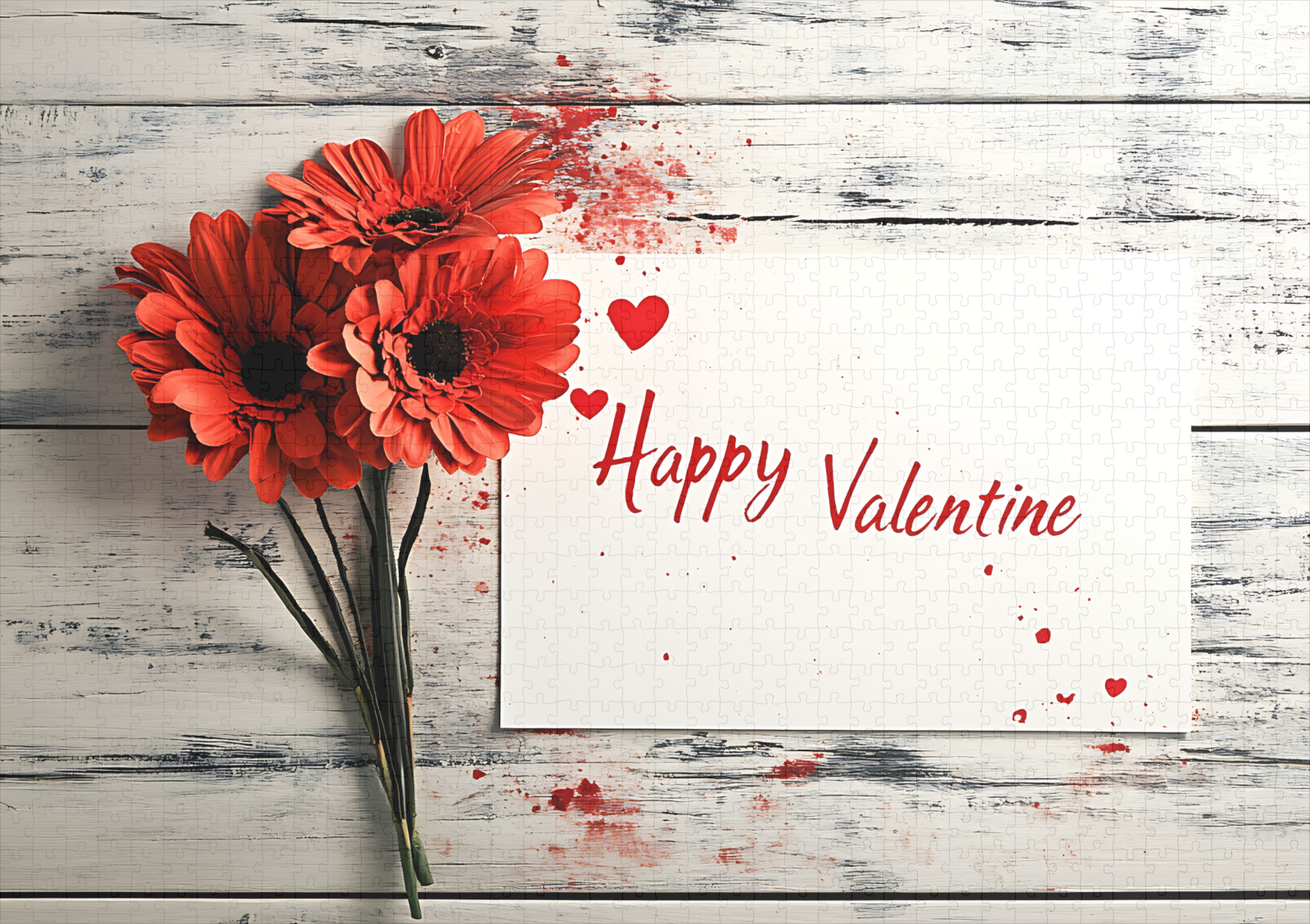 raxxa Premium-Puzzle: Valentins Blumen und Grußkarte - Imagen 2