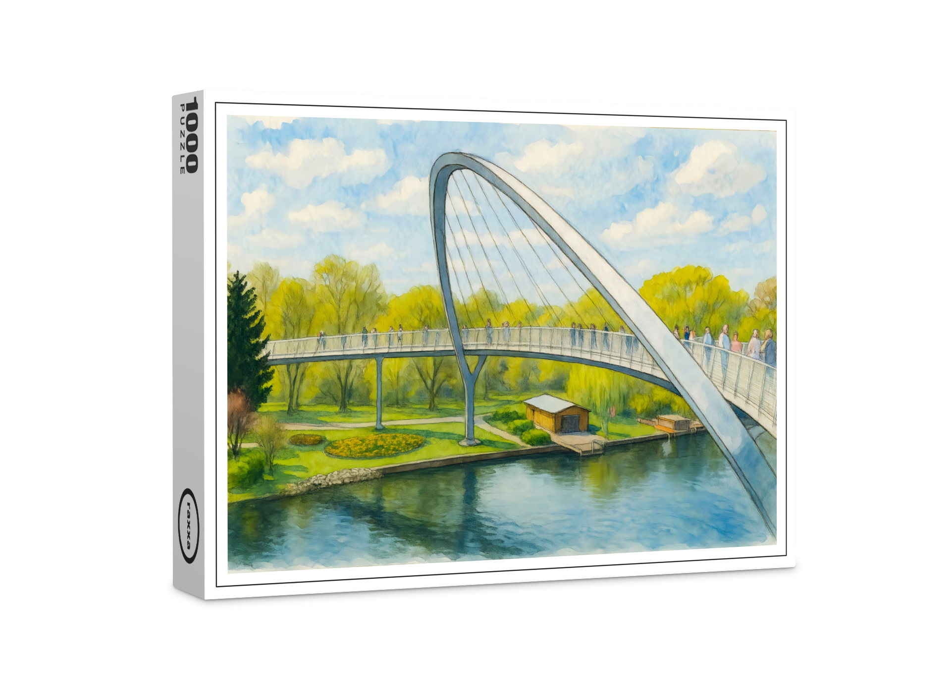 raxxa Premium-Puzzle: Weinberg bridge rathenow aquarell havelland