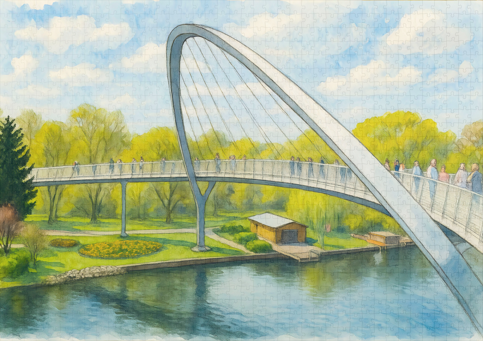 raxxa Premium-Puzzle: Weinberg bridge rathenow aquarell havelland – Image 2