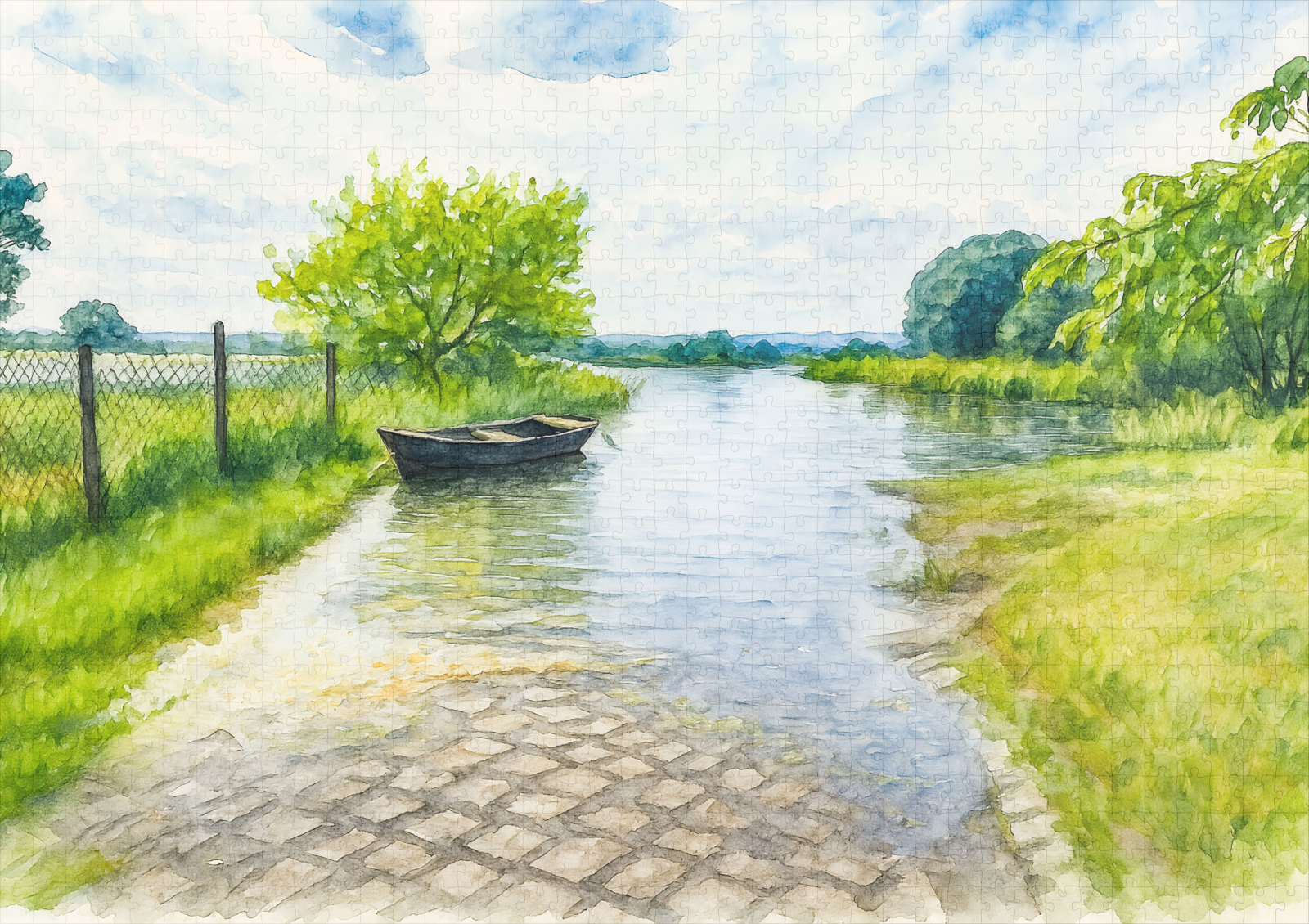 raxxa Premium-Puzzle: Spring flood Gülpe scene aquarell havelland - Imagen 2