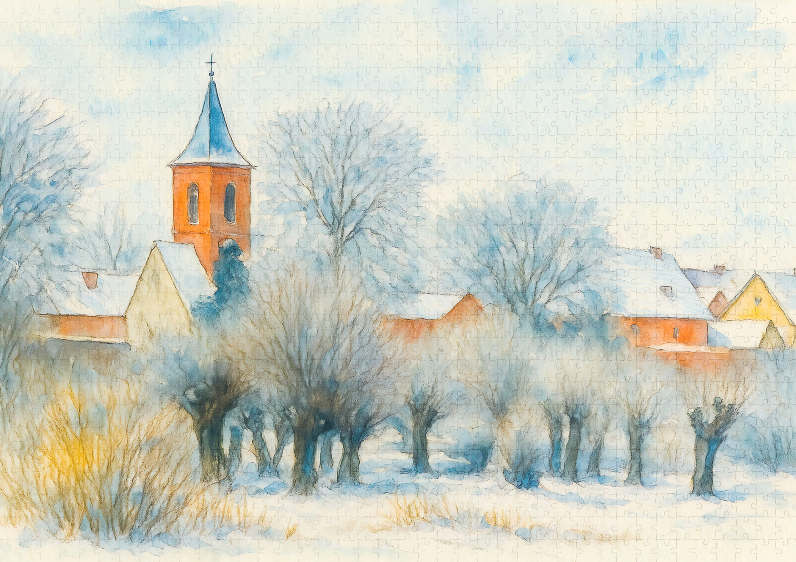 raxxa Premium-Puzzle: Winter Village Scene in Aquarell Havelland – Image 2