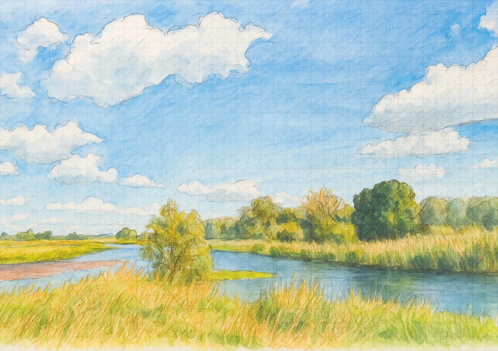 raxxa Premium-Puzzle: Gülpe Havel view aquarell havelland style – Bild 2