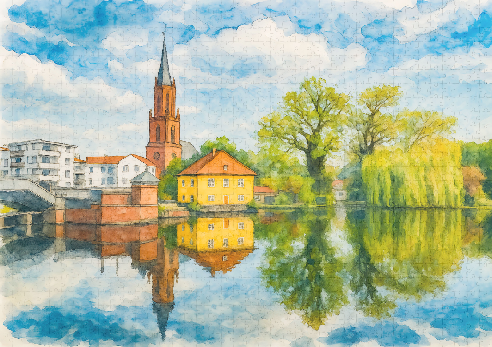 raxxa Premium-Puzzle: Rathenow reflection view aquarell havelland - Imagen 2
