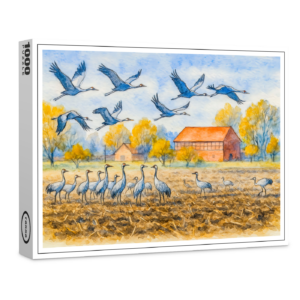 raxxa Premium-Puzzle: Crane in field rhinow aquarell havelland