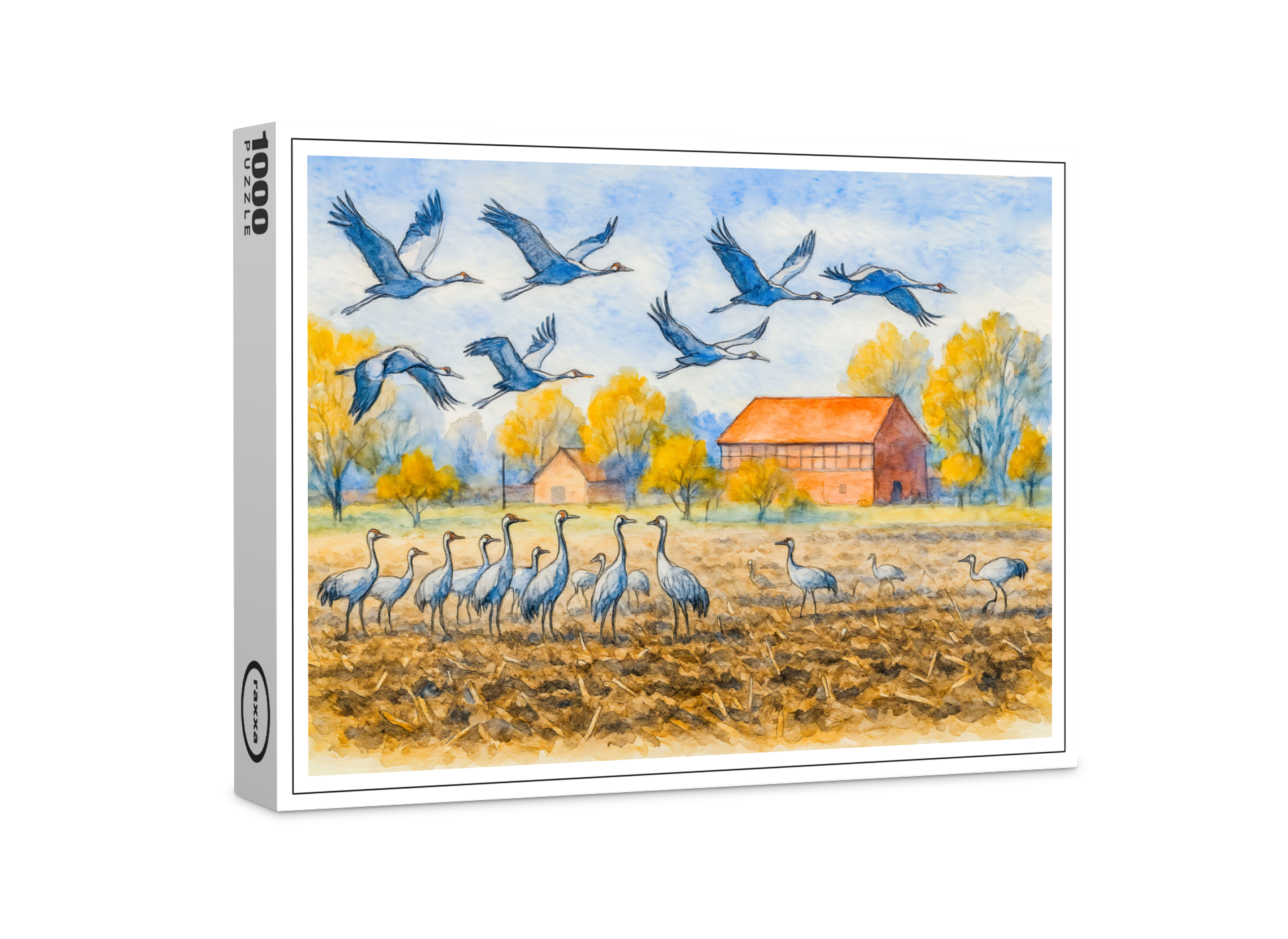raxxa Premium-Puzzle: Crane in field rhinow aquarell havelland