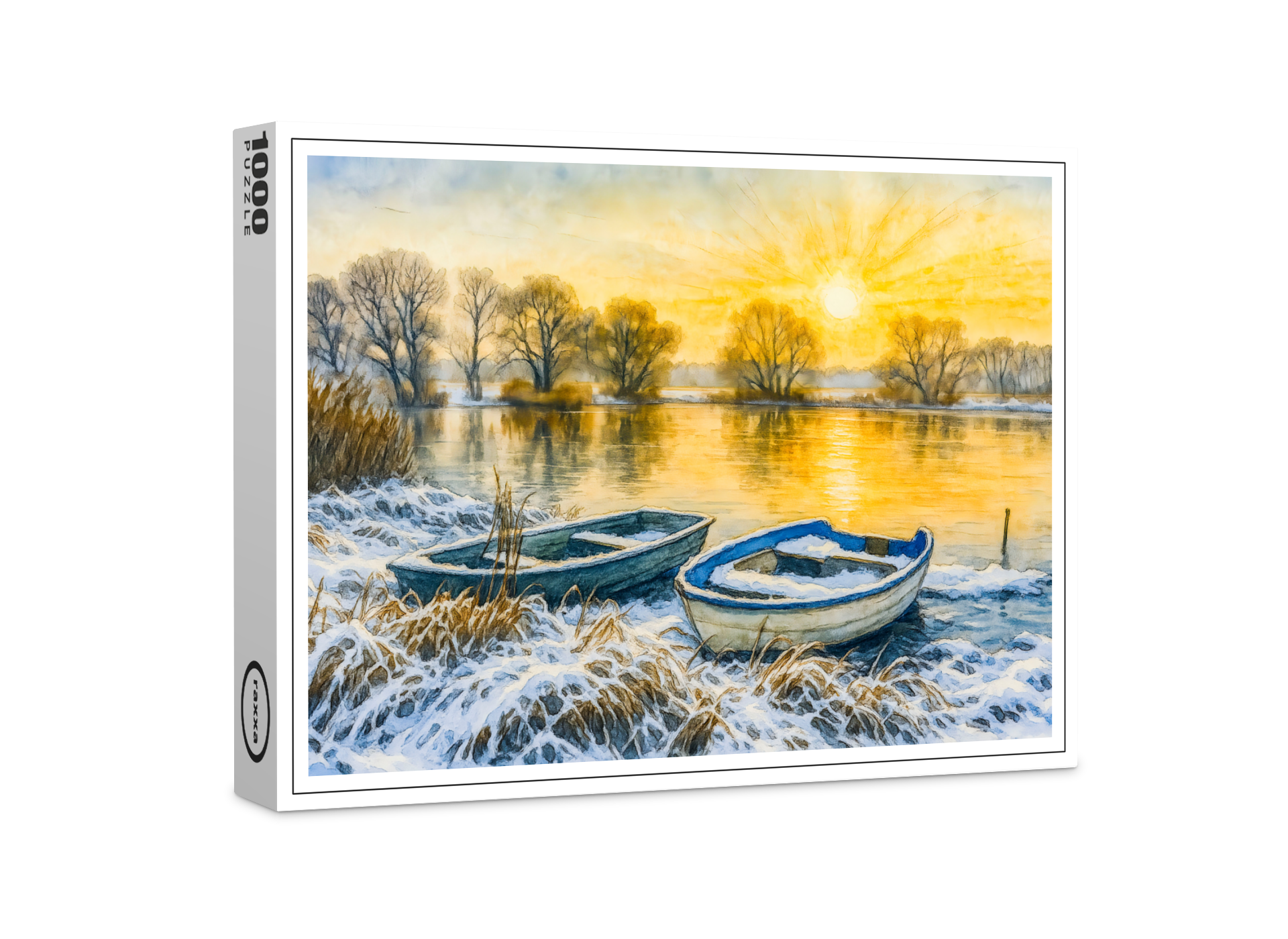 raxxa Premium-Puzzle: Sunset boats riverside aquarell havelland
