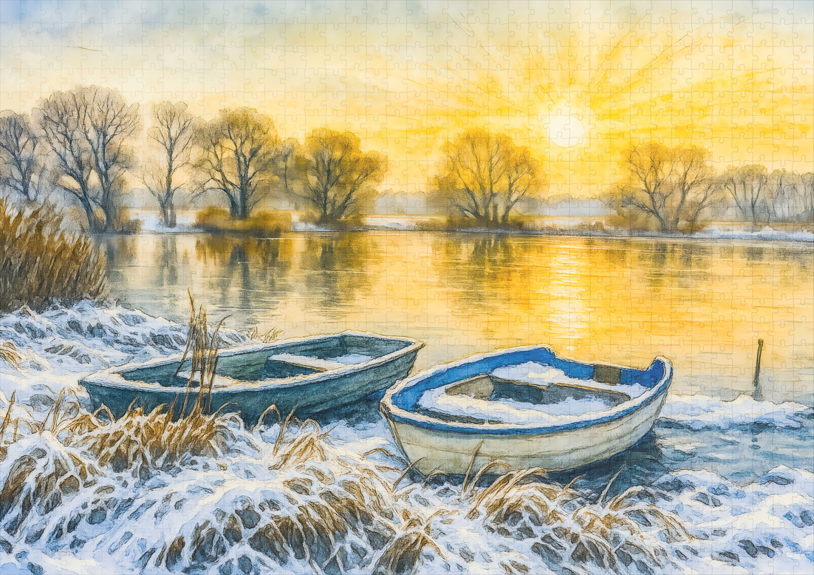 raxxa Premium-Puzzle: Sunset boats riverside aquarell havelland - immagine 2