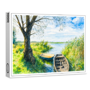 raxxa Premium-Puzzle: Willow boats calm river aquarell havelland