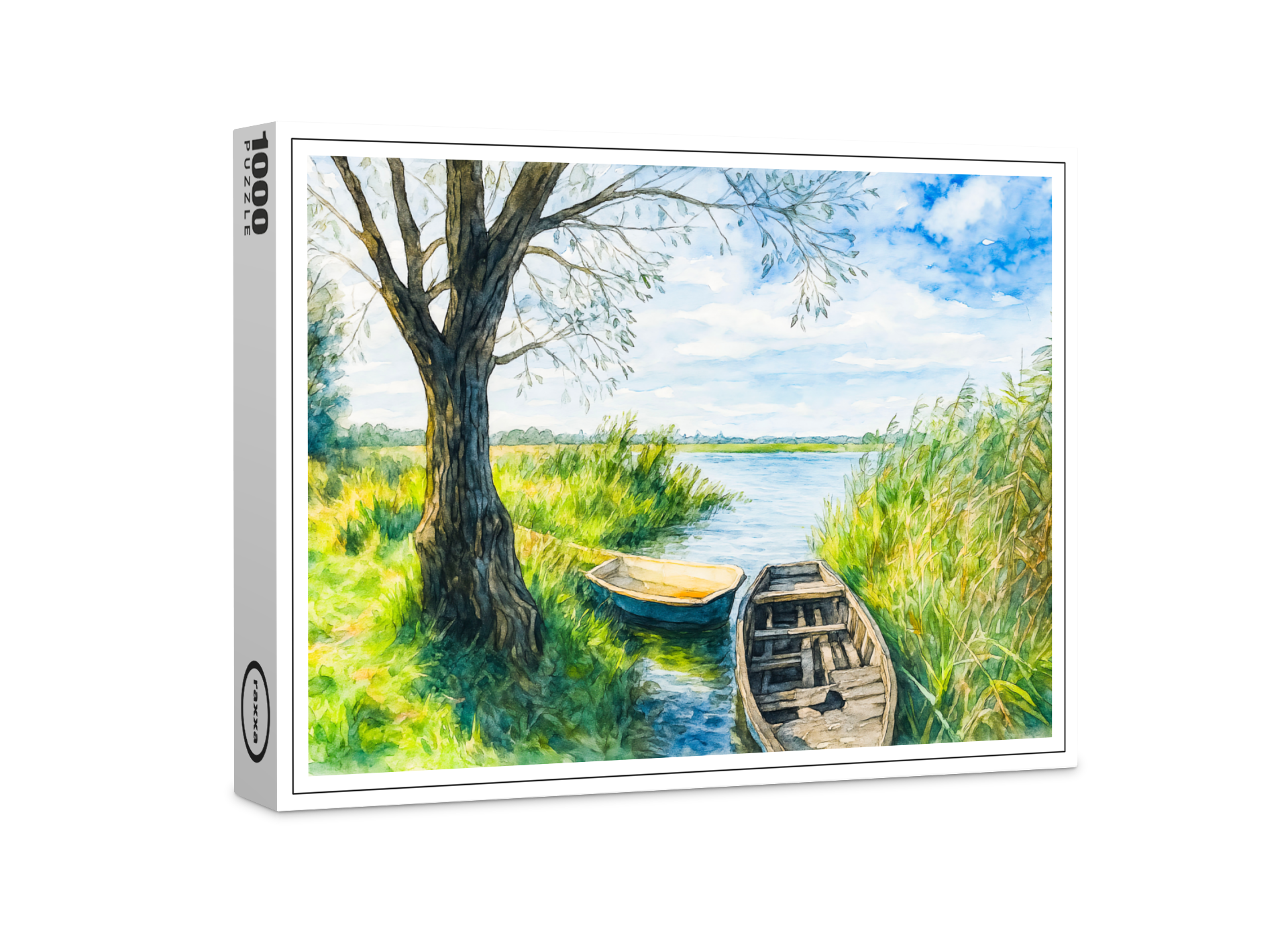 raxxa Premium-Puzzle: Willow boats calm river aquarell havelland