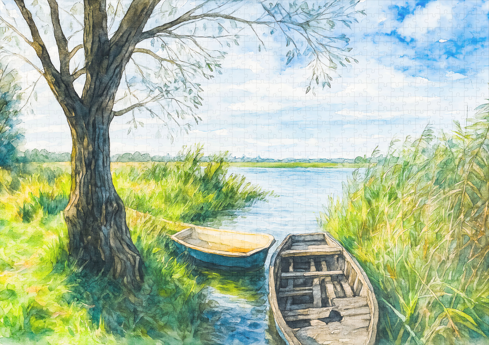 raxxa Premium-Puzzle: Willow boats calm river aquarell havelland – Bild 2