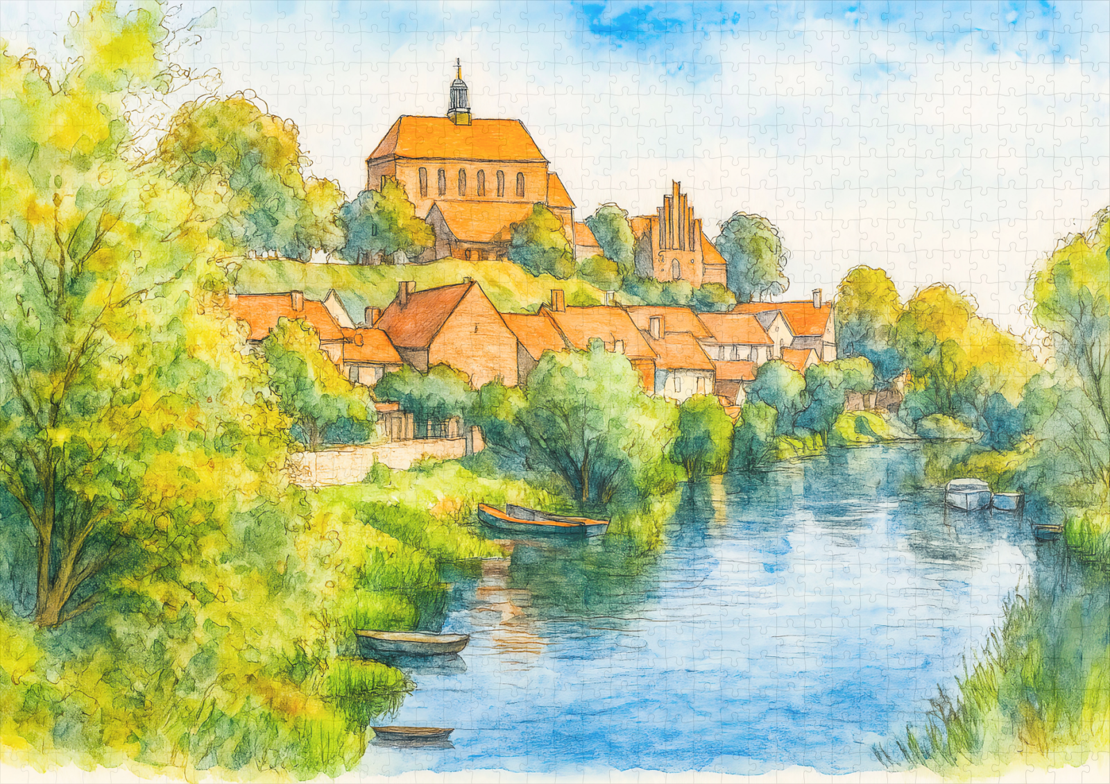 raxxa Premium-Puzzle: Havelberg cathedral view aquarell havelland - immagine 2