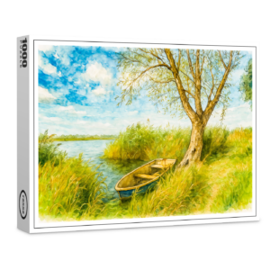 raxxa Premium-Puzzle: Boat under willow ar river aquarell havelland style