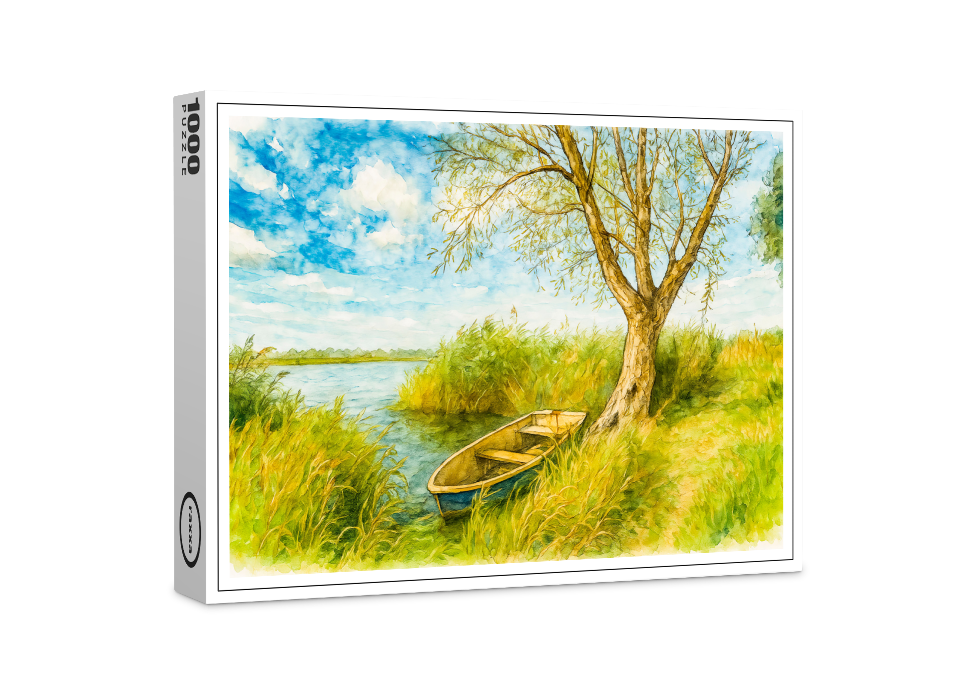 raxxa Premium-Puzzle: Boat under willow ar river aquarell havelland style