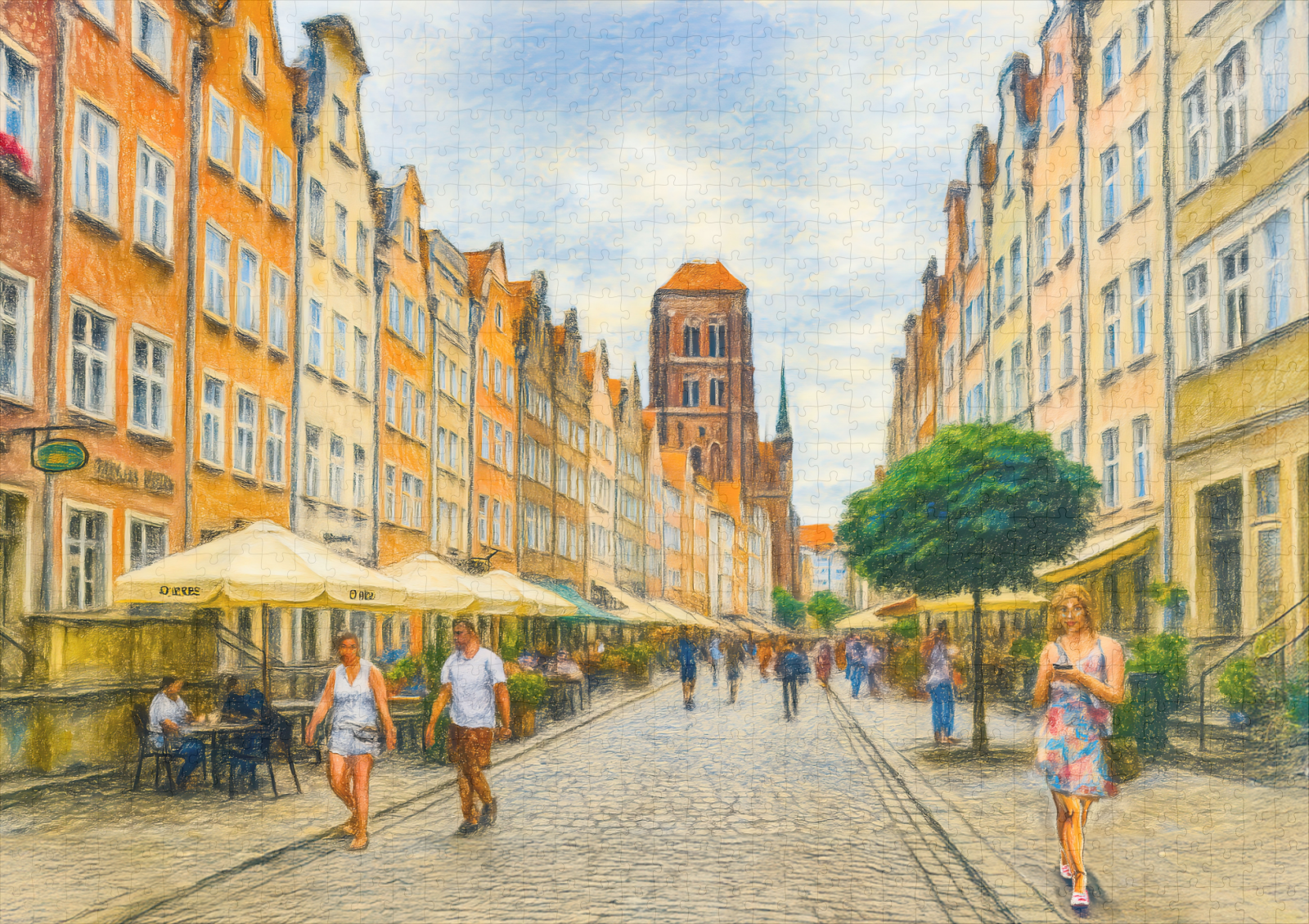 raxxa Premium-Puzzle: Pastel drawing of Danzig Mariacka Street in summer light – Bild 2