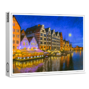 raxxa Premium-Puzzle: Pastel drawing of Danzig’s Motlawa waterfront at night