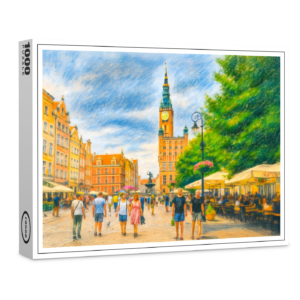 raxxa Premium-Puzzle: Pastel drawing of Danzig Long Market with church and cafes