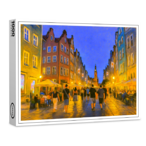 raxxa Premium-Puzzle: Pastel drawing of Danzig city gate view to Neptune fountain
