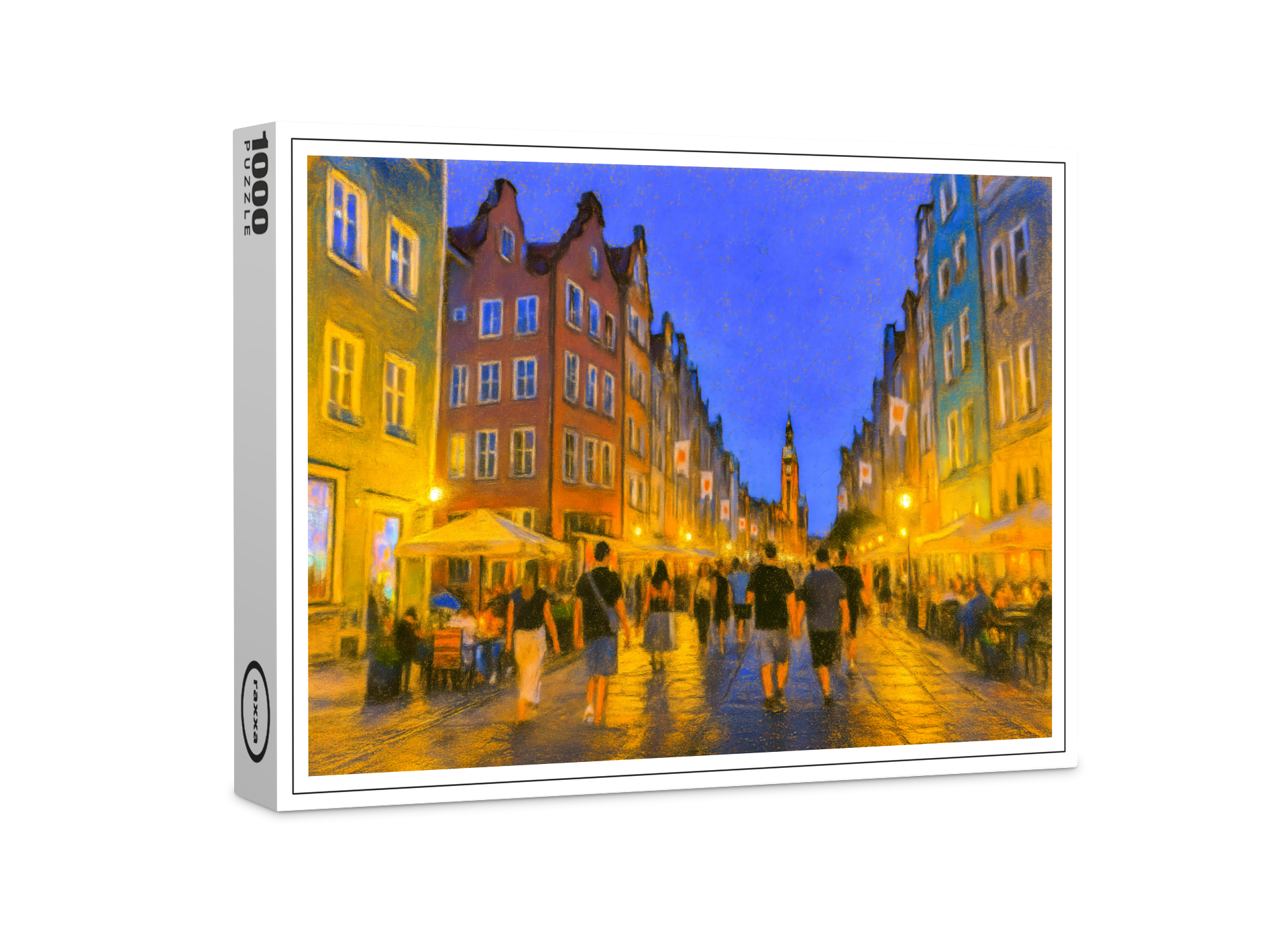 raxxa Premium-Puzzle: Pastel drawing of Danzig city gate view to Neptune fountain