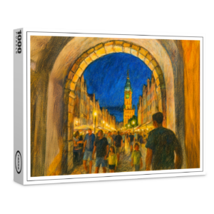 raxxa Premium-Puzzle: Pastel drawing of Danzig city gate view to Neptune fountain