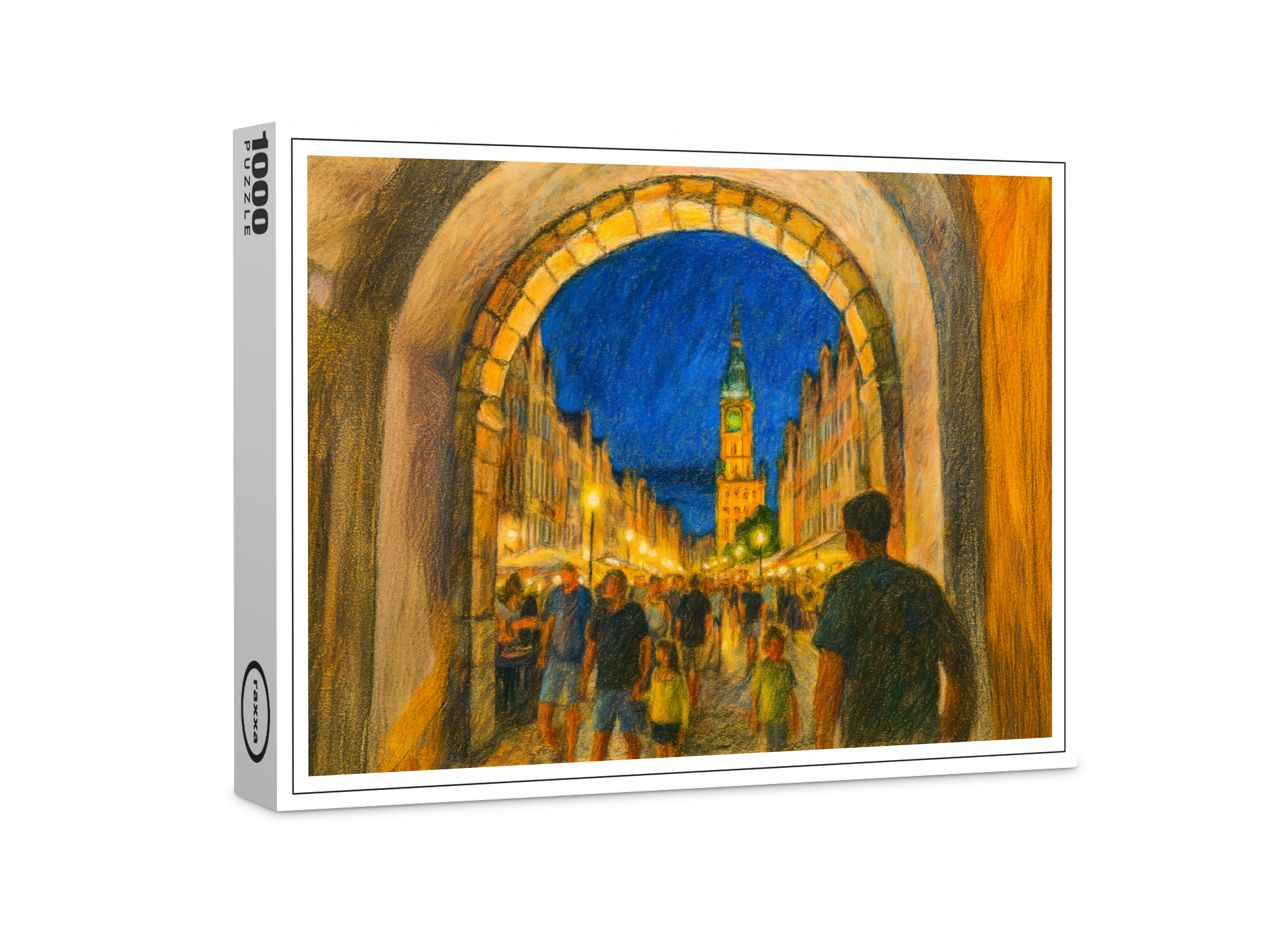 raxxa Premium-Puzzle: Pastel drawing of Danzig city gate view to Neptune fountain