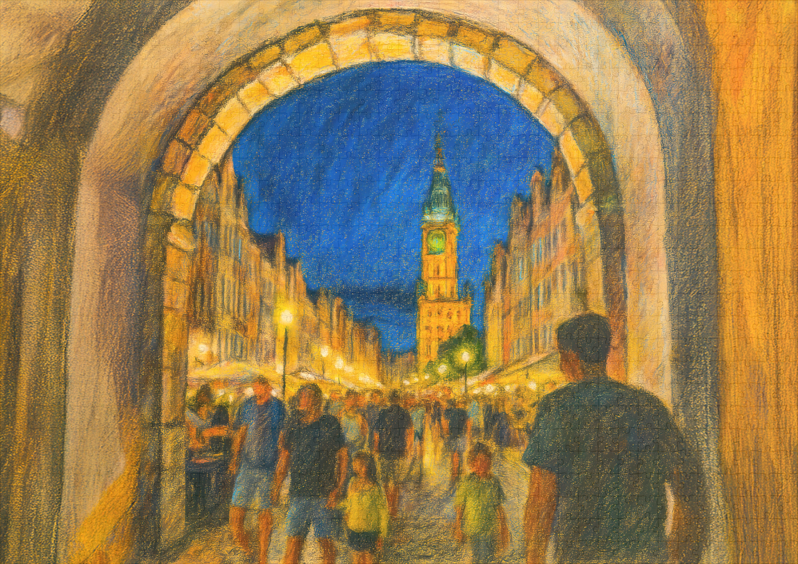 raxxa Premium-Puzzle: Pastel drawing of Danzig city gate view to Neptune fountain – Bild 2