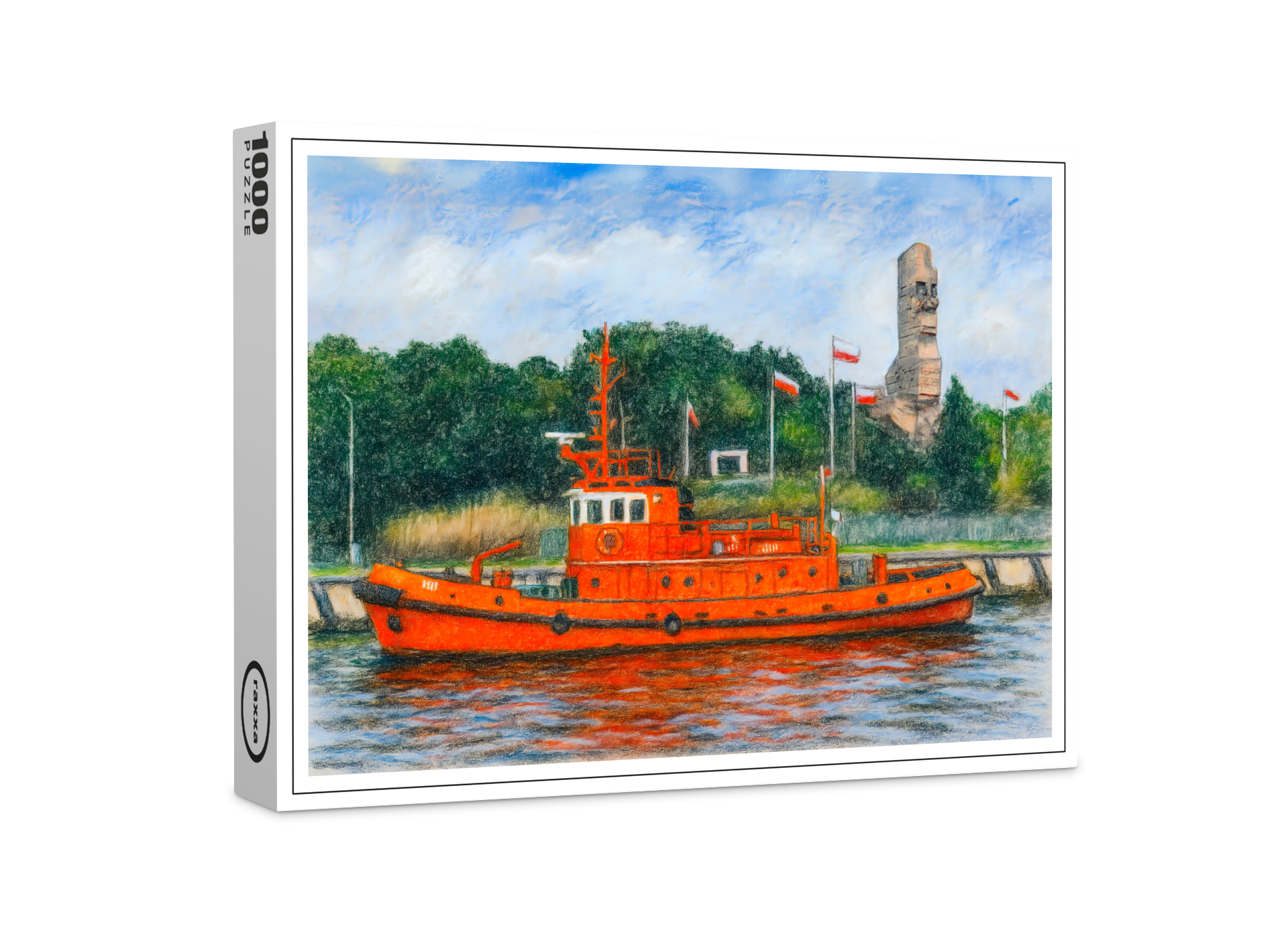 raxxa Premium-Puzzle: Pastel drawing of Danzig’ Westerplatte war memorial site
