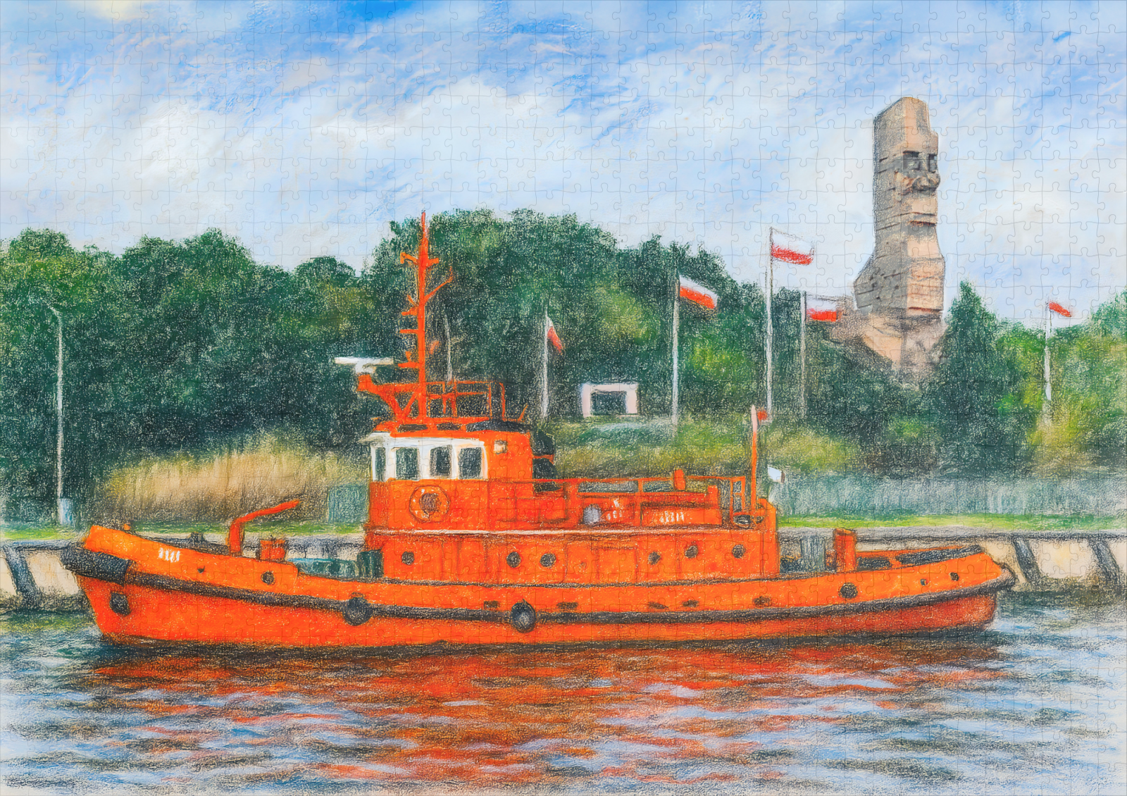 raxxa Premium-Puzzle: Pastel drawing of Danzig’ Westerplatte war memorial site – Bild 2