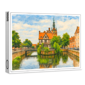 raxxa Premium-Puzzle: Pastel drawing of Danzig’ old mill on Radunia Canal