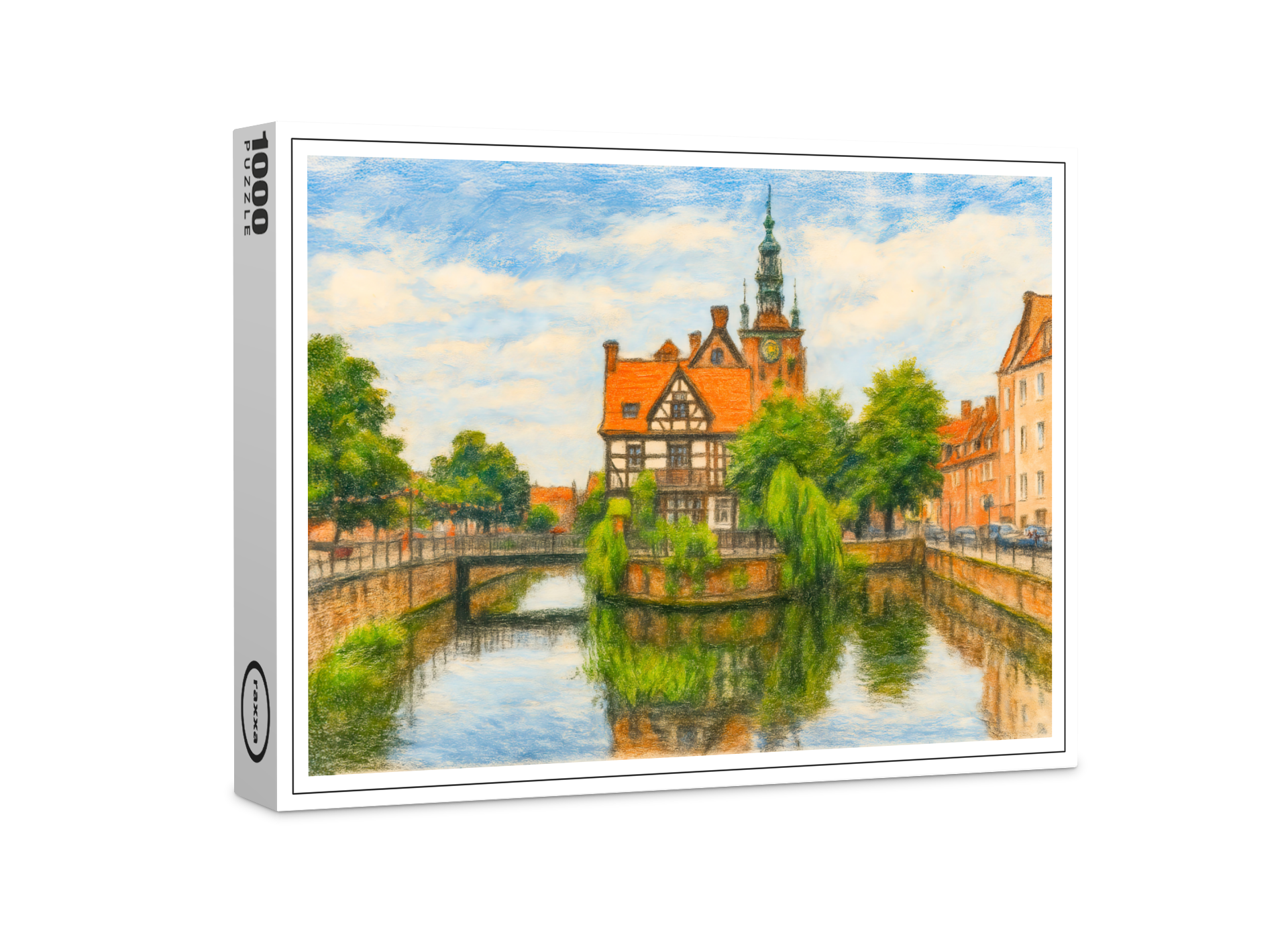 raxxa Premium-Puzzle: Pastel drawing of Danzig’ old mill on Radunia Canal