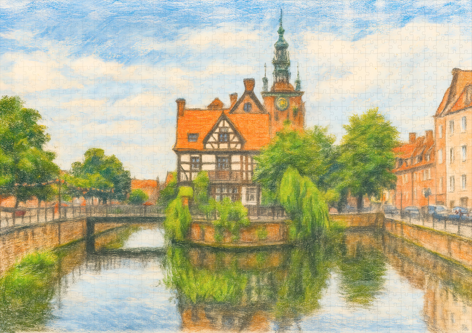 raxxa Premium-Puzzle: Pastel drawing of Danzig’ old mill on Radunia Canal – Image 2