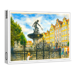 raxxa Premium-Puzzle: Pastel drawing of Danzig’ Neptune Fountain on Long Market