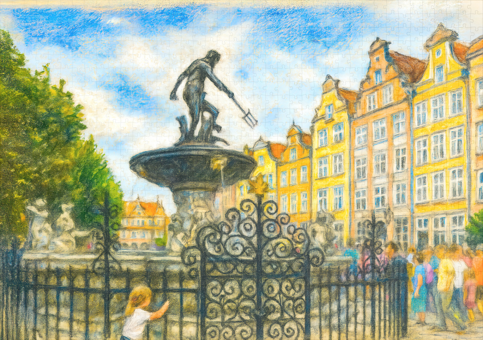 raxxa Premium-Puzzle: Pastel drawing of Danzig’ Neptune Fountain on Long Market – Bild 2