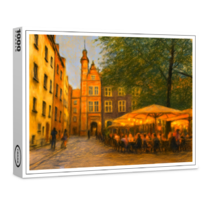 raxxa Premium-Puzzle: Pastel drawing of Danzig old town restaurants near crane gate